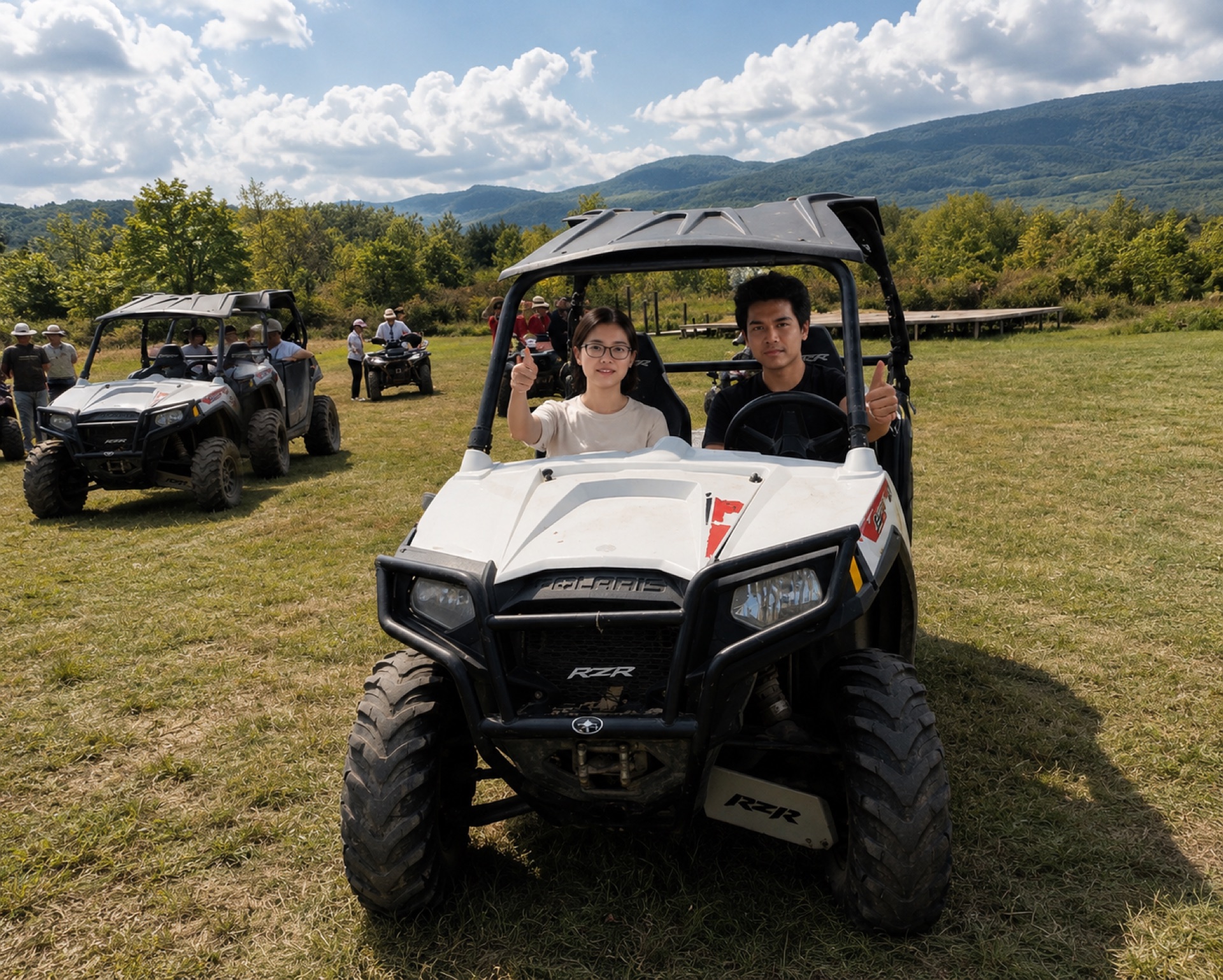 Family riding a go-kart at 9 Lake Resort