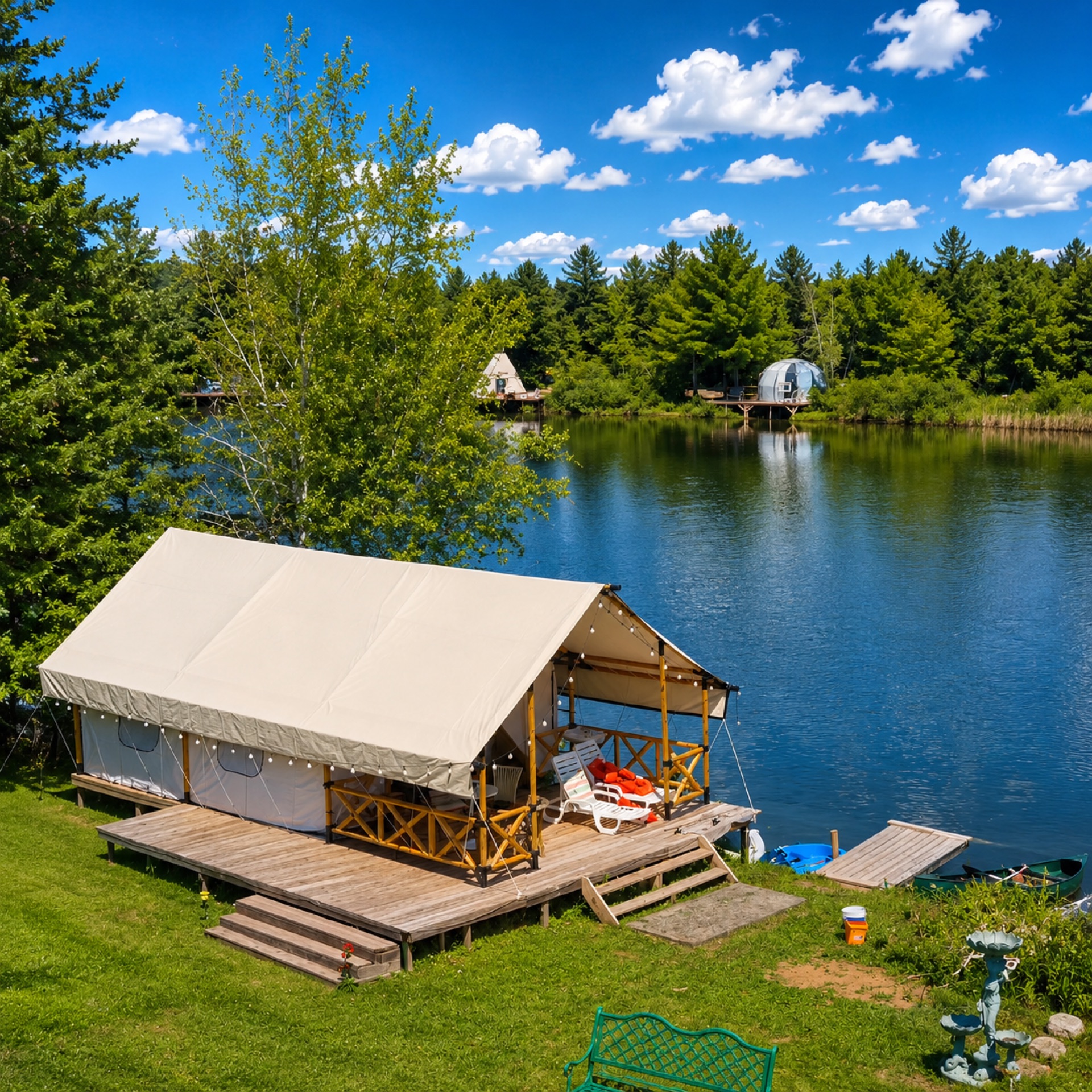 Kayaks docked at 9 Lake Resort shoreline